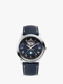 Frederique Constant FC-335MCNW4P26 Men's Classics Automatic Heart Beat Moonphase Leather Strap Watch, Blue, Blue