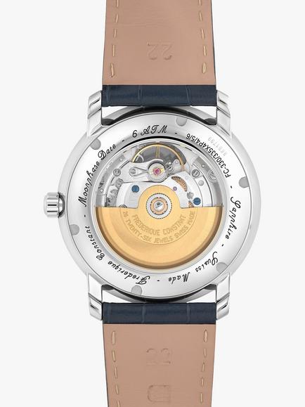 Frederique Constant FC-335MCNW4P26 Men's Classics Automatic Heart Beat Moonphase Leather Strap Watch, Blue - view 2, Blue