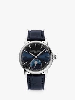 Frederique Constant FC-716 Men's Classic Moonphase Date Manufacture Leather Strap Watch, Silver/Blue
