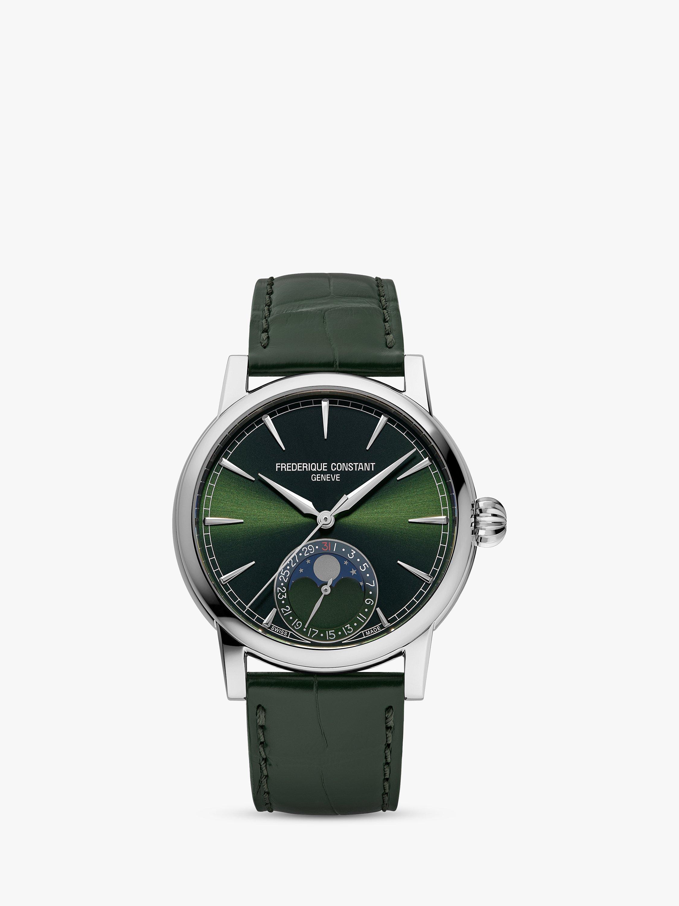 Product image 1 of 6, which shows Frederique Constant FC-716 Men's Classic Moonphase Date Manufacture Leather Strap Watch, Green