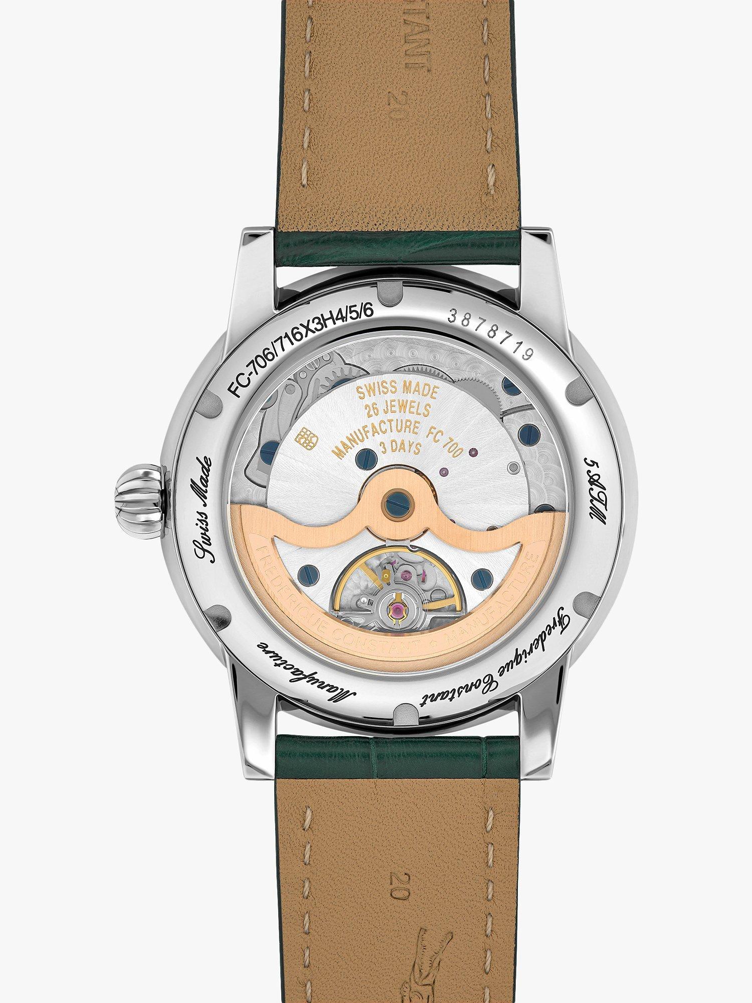 Product image 3 of 6, which shows Frederique Constant FC-716 Men's Classic Moonphase Date Manufacture Leather Strap Watch, Green