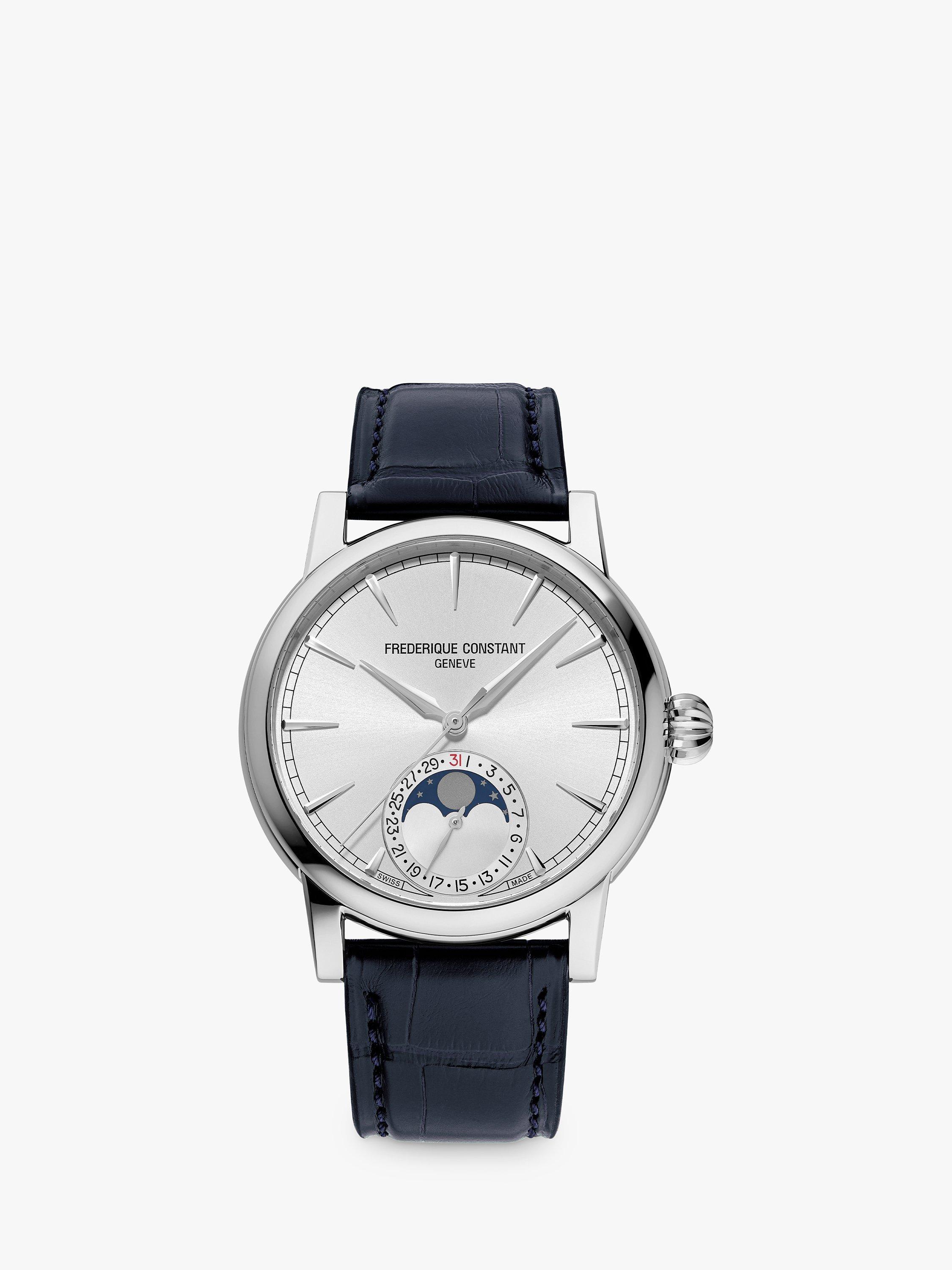 Product image 1 of 5, which shows Frederique Constant FC-716 Men's Classic Moonphase Date Manufacture Leather Strap Watch, Silver