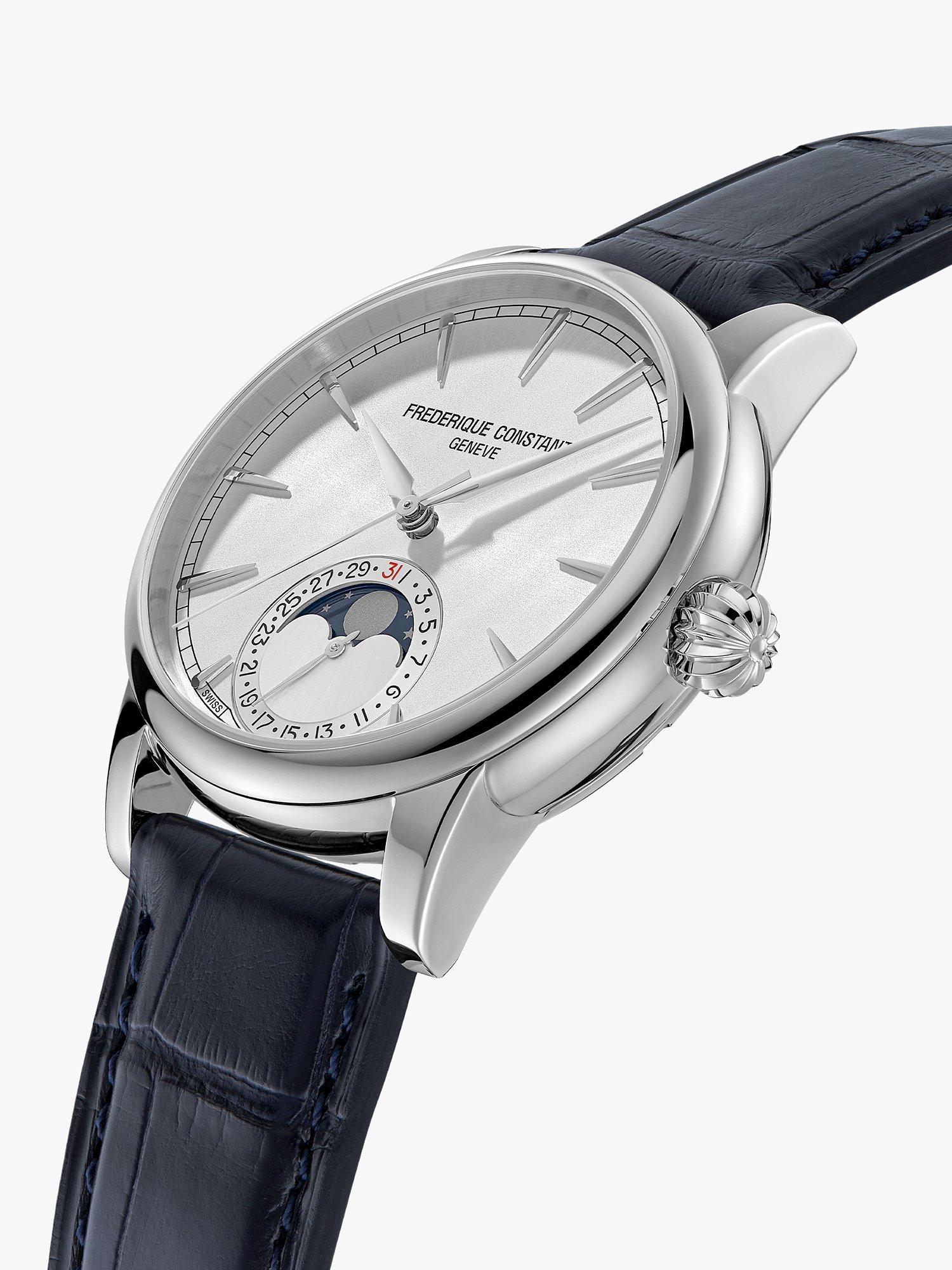 Product image 2 of 5, which shows Frederique Constant FC-716 Men's Classic Moonphase Date Manufacture Leather Strap Watch, Silver