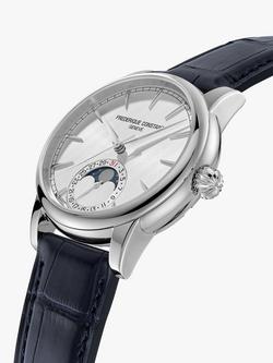 Frederique Constant FC-716 Men's Classic Moonphase Date Manufacture Leather Strap Watch - view 2, Silver/Silver