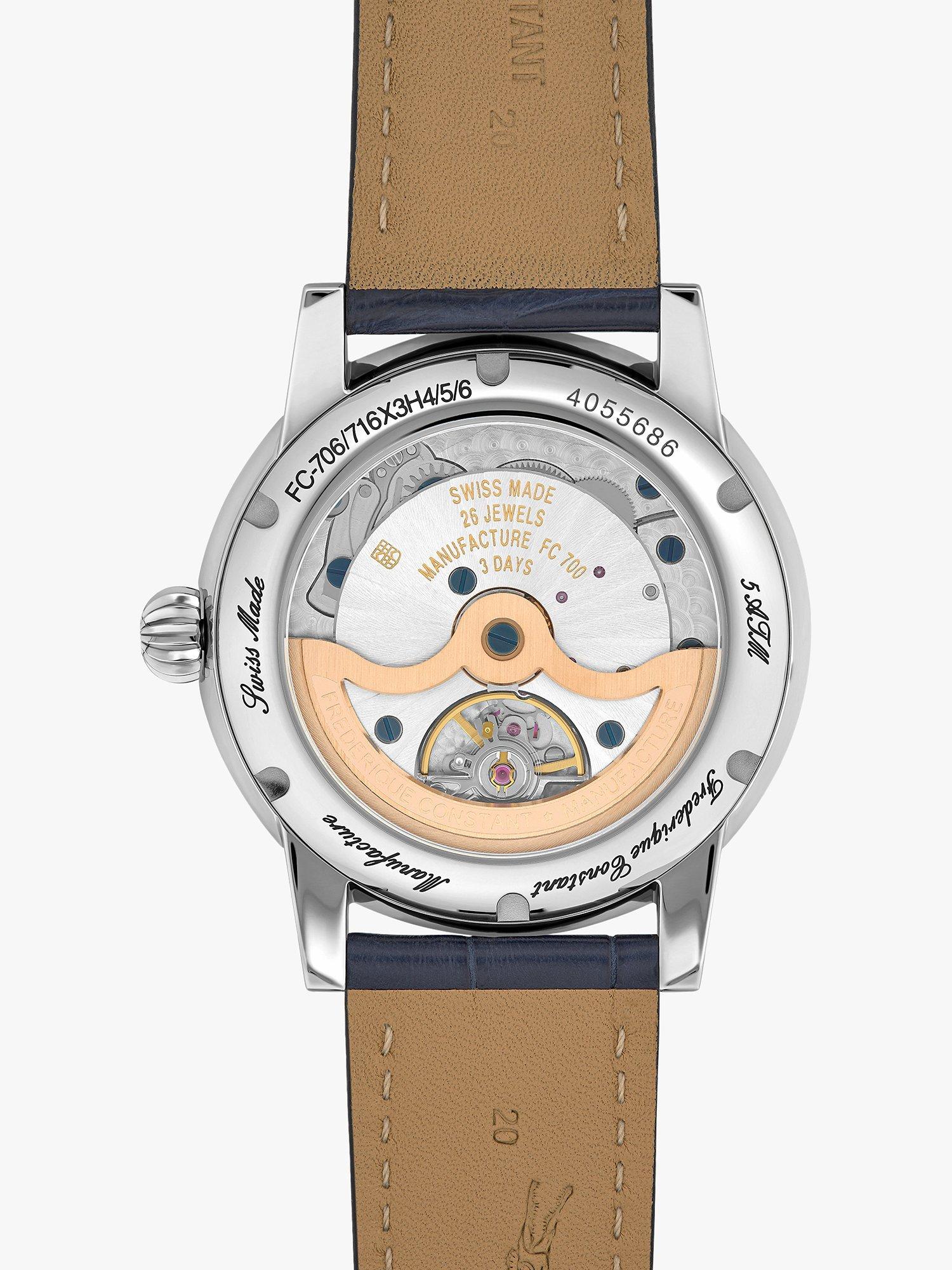 Product image 3 of 5, which shows Frederique Constant FC-716 Men's Classic Moonphase Date Manufacture Leather Strap Watch, Silver