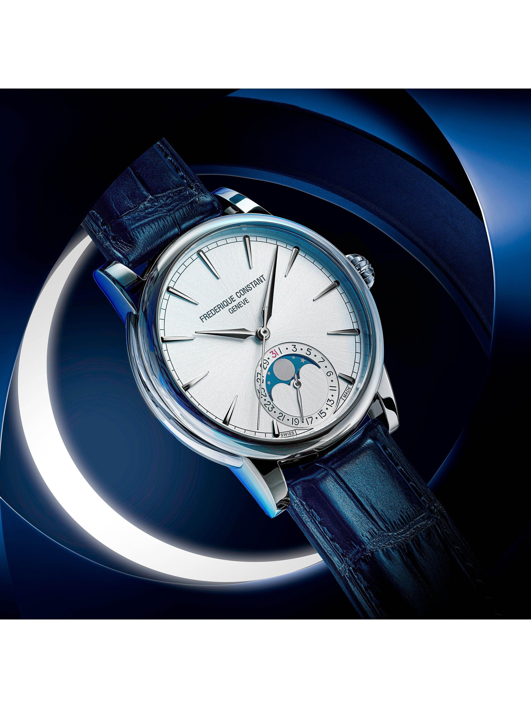 Product image 4 of 5, which shows Frederique Constant FC-716 Men's Classic Moonphase Date Manufacture Leather Strap Watch, Silver