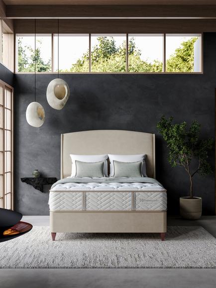 Sealy Posturepedic Exquisite 4 Drawer Divan Base, Rich Oak Legs, Super King Size - view 2, Almond