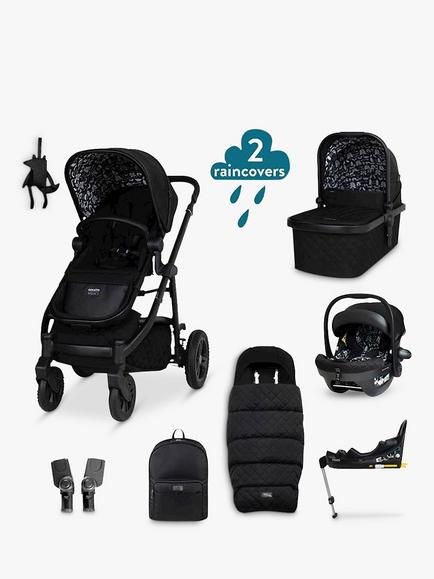 Cosatto Wow 3 Travel System, Carrycot, Pushchair, R129 i-Size Car Seat and Rotating Base with Accessories Everything Bundle, Silhouette