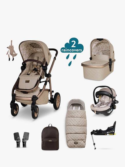 Cosatto Wow 3 Travel System, Carrycot, Pushchair, R129 i-Size Car Seat and Rotating Base with Accessories Everything Bundle, Whisper