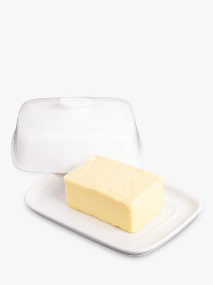 KitchenCraft Porcelain Butter Dish, White, White