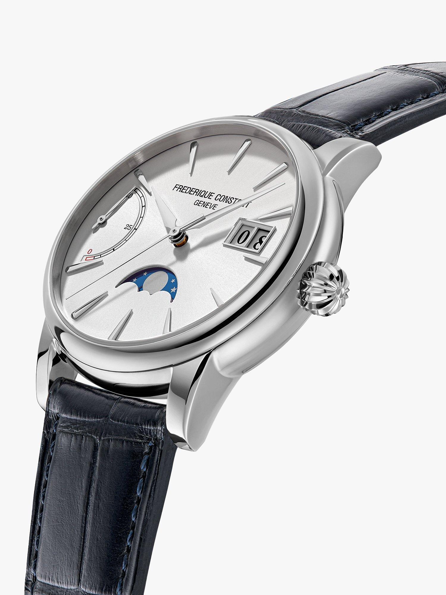 Frederique Constant FC-735S3H6 Men's Classic Power Reserve Big Date Manufacture Automatic Leather Strap Watch, Blue/Silver