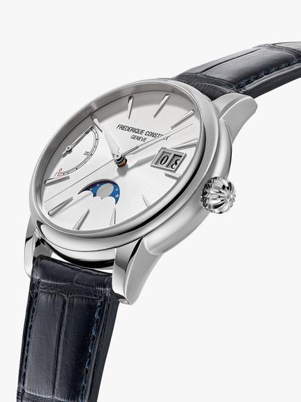 Frederique Constant FC-735S3H6 Men's Classic Power Reserve Big Date Manufacture Automatic Leather Strap Watch, Blue/Silver - view 2, Blue/Silver