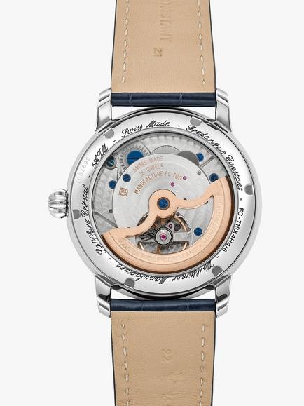 Frederique Constant FC-718NWM4H6 Men's Classic World Timer Manufacture Automatic Leather Strap Watch, Blue - view 2, Blue