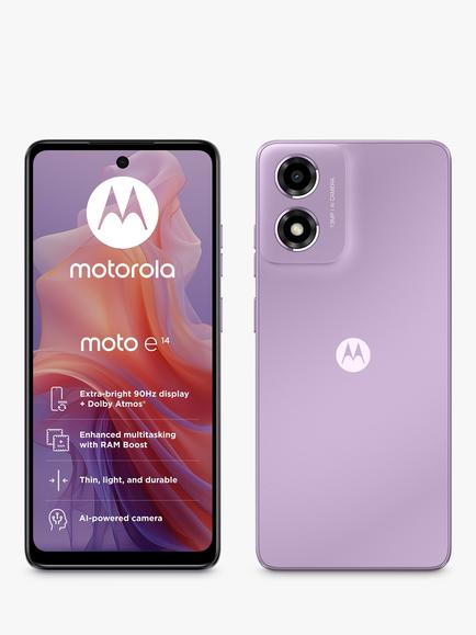 Motorola moto e14 Smartphone, Android, 2GB RAM, 6.5”, 4G, SIM Free, 64GB, Pastel Purple