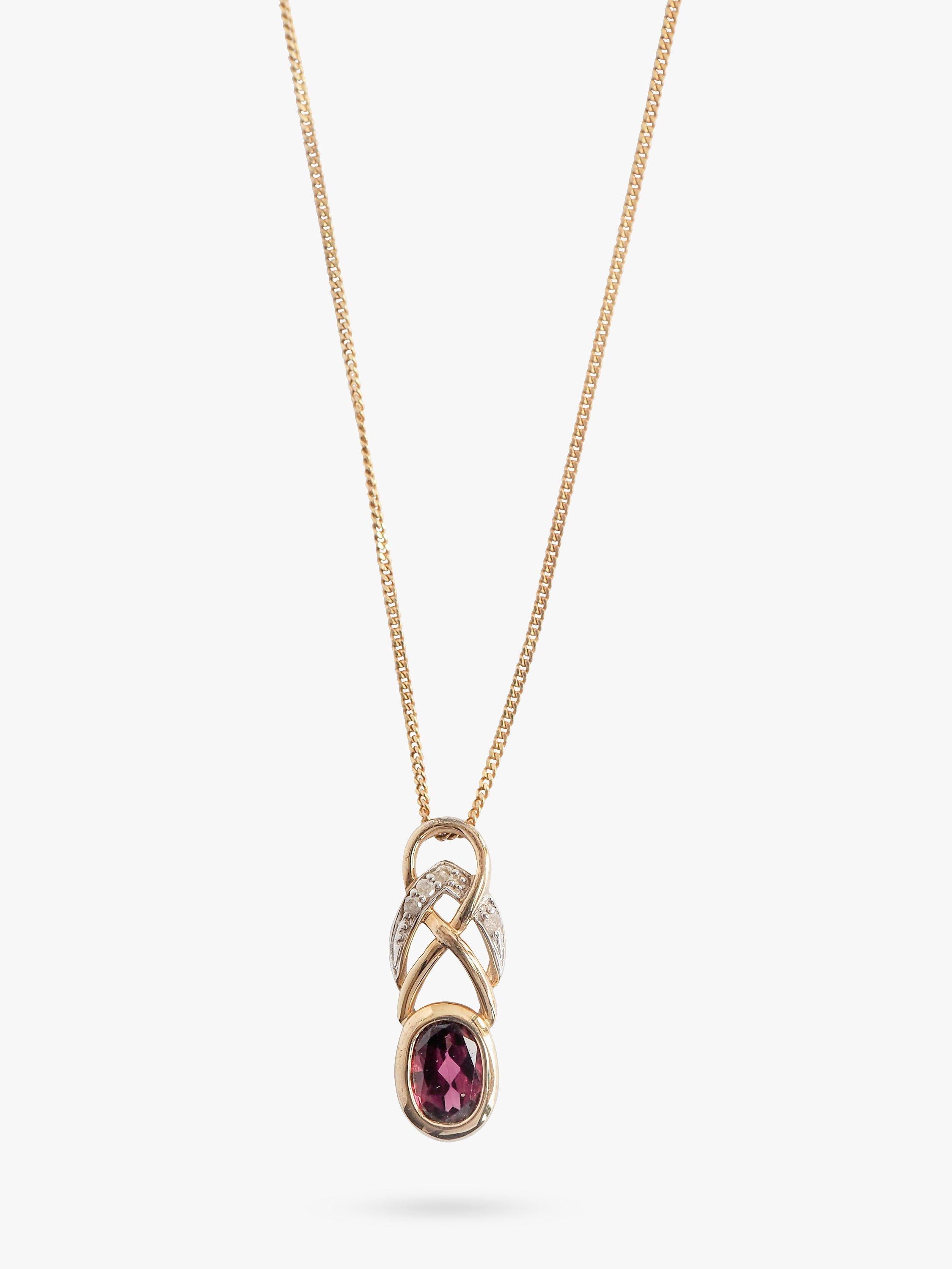 Product image 1 of 1, which shows L & T Heirlooms Pre-Loved 9ct Yellow Gold Rhodolite Garnet and Diamond Pendant Necklace, Yellow Gold