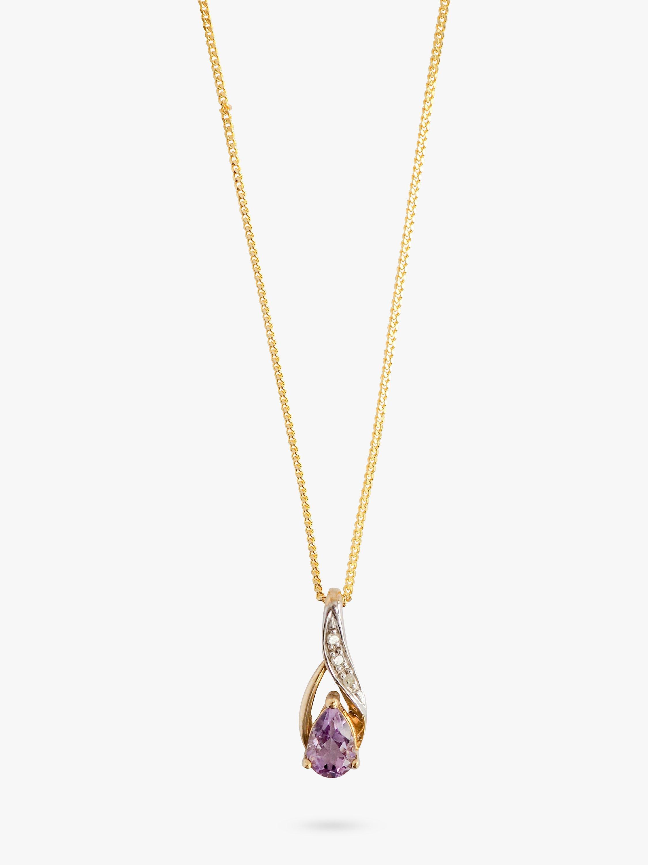 L & T Heirlooms Pre-Loved 9ct Yellow Gold Diamond and Amethyst Pendant Necklace, Gold