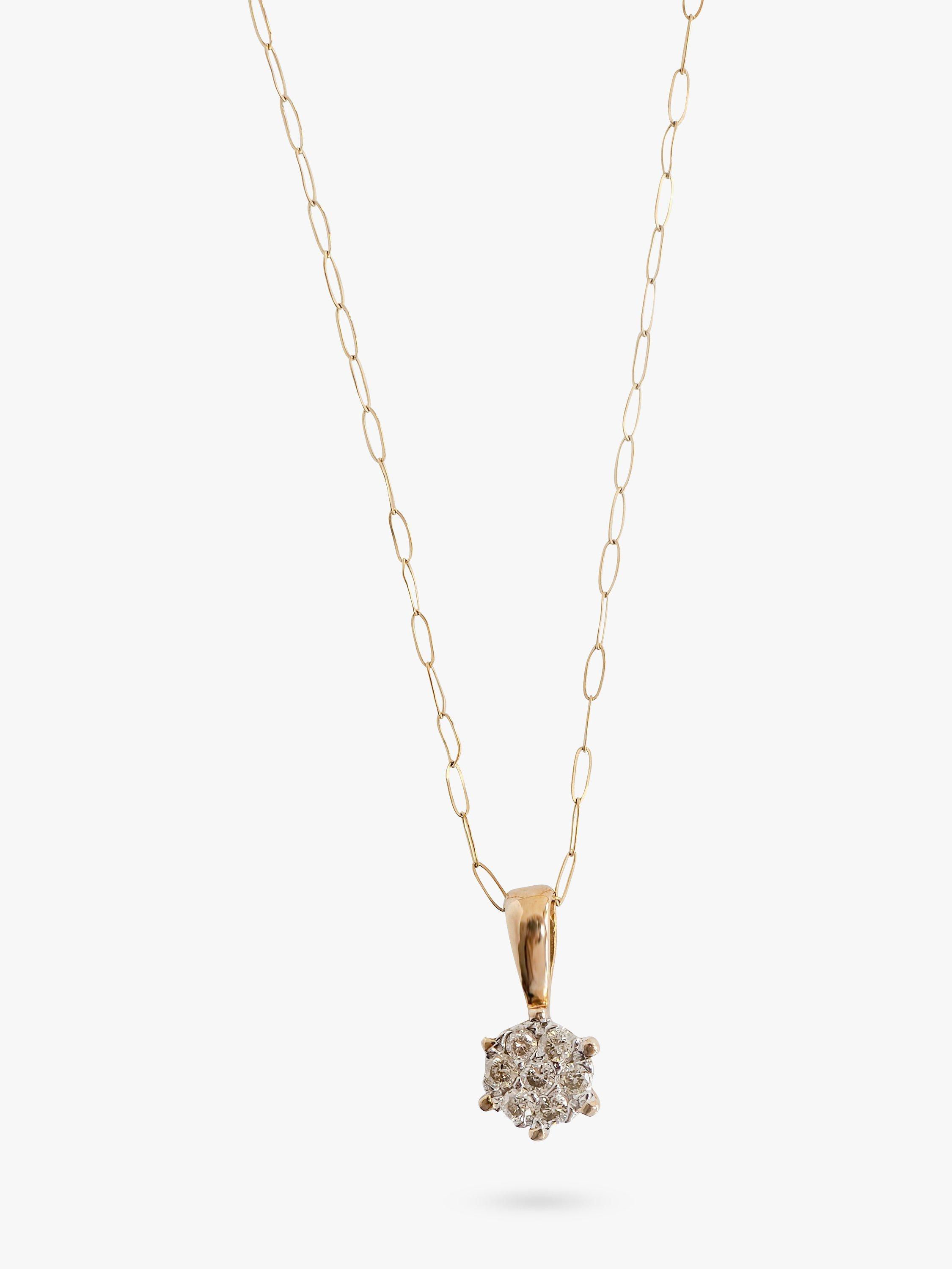 Product image 1 of 1, which shows L & T Heirlooms Pre-Loved 9ct Yellow Gold Diamond Cluster Pendant Necklace, Gold