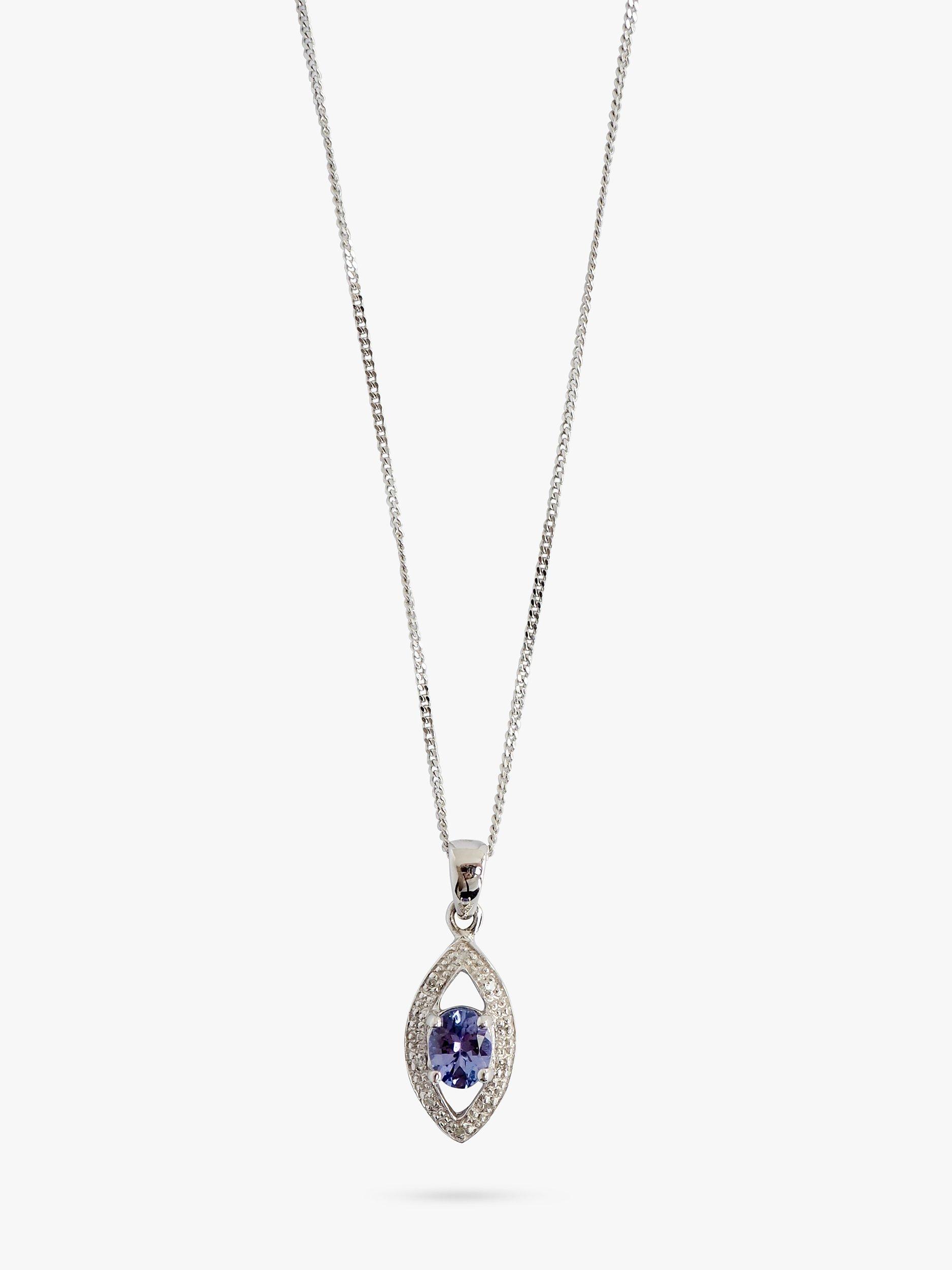 L & T Heirlooms Pre-Loved 9ct White Gold Iolite and Diamond Pendant Necklace