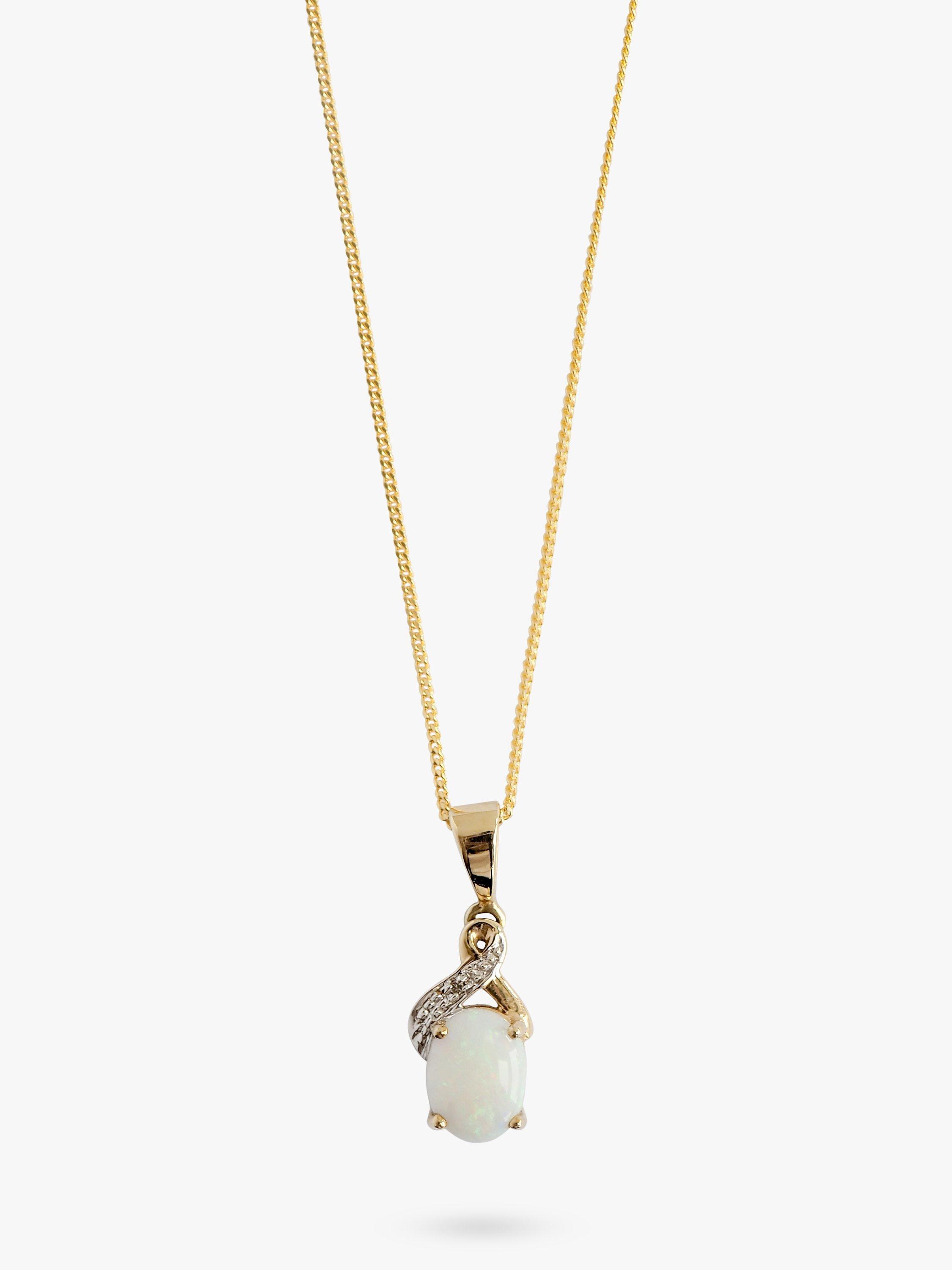 Product image 1 of 1, which shows L & T Heirlooms Pre-Loved 9ct Yellow Gold Opal and Diamond Pendant Necklace, Gold