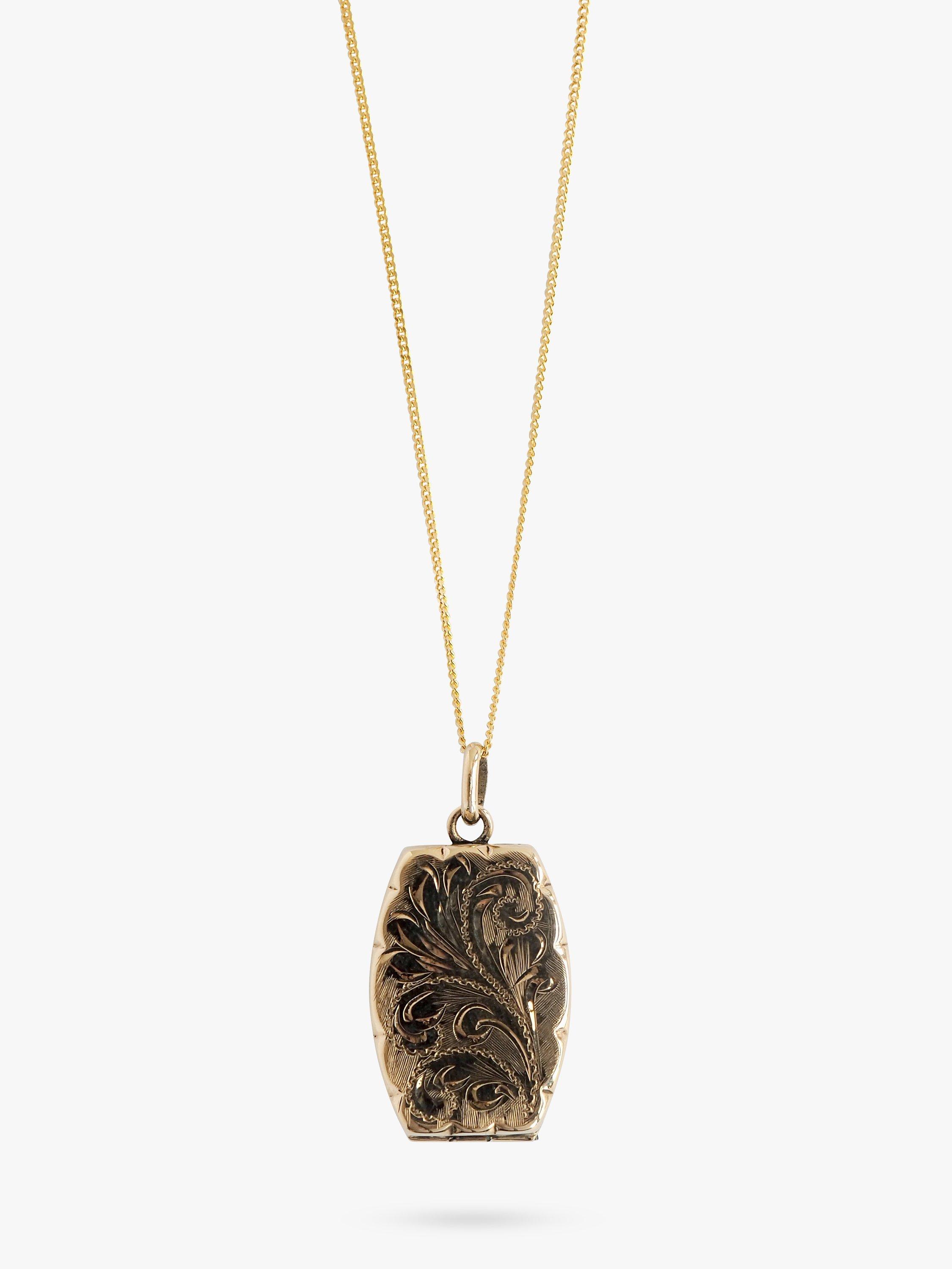 Product image 1 of 1, which shows L & T Heirlooms Pre-Loved 9ct Yellow Gold Engraved Locket Pendant Necklace, Dated Circa 1991
