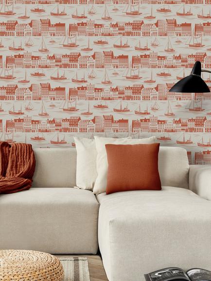 Mini Moderns Postcard to Inger Wallpaper - view 2, Harvest Orange