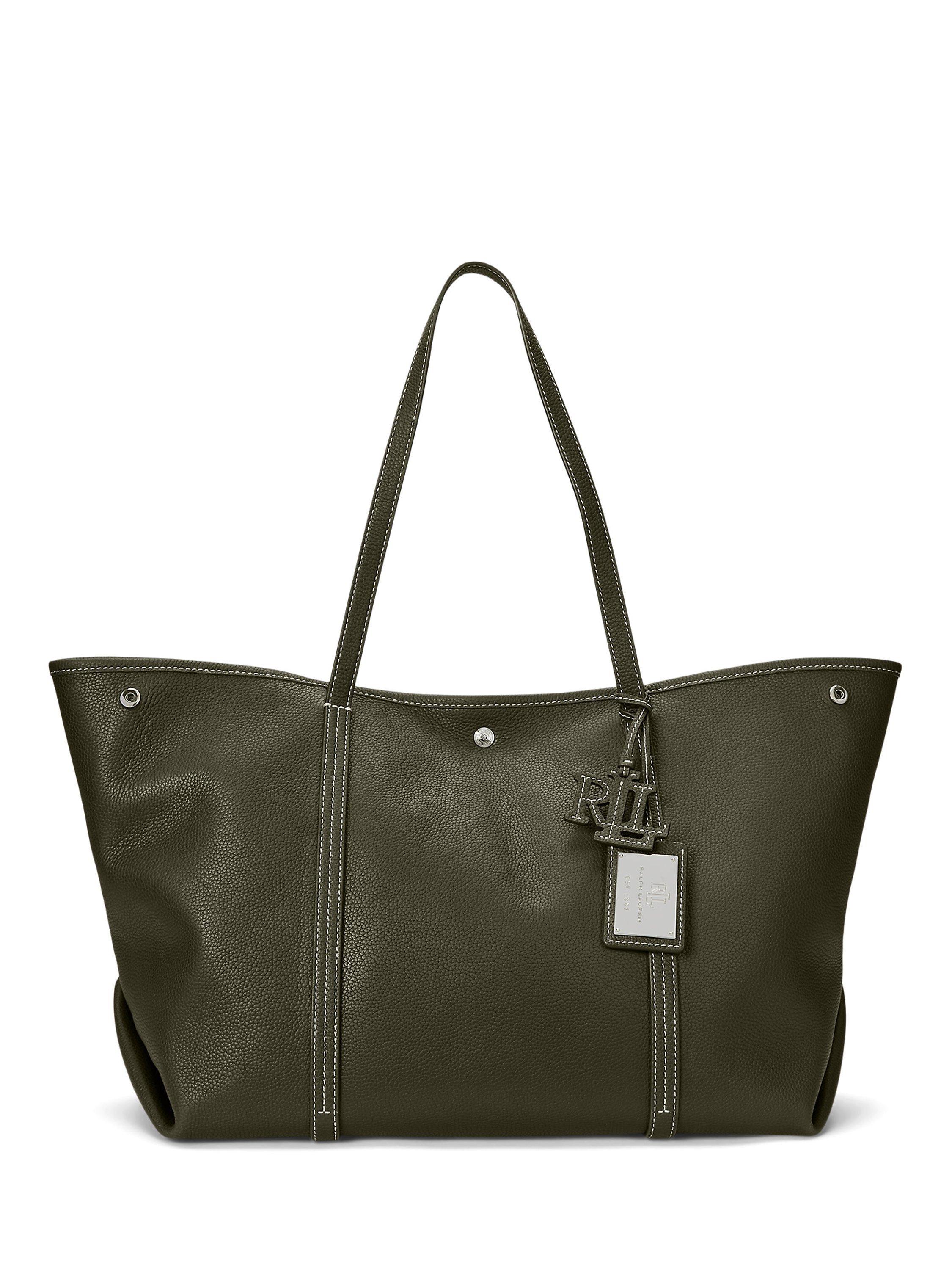 Lauren Ralph Lauren Emerie Leather Large Tote Bag, Dark Olive