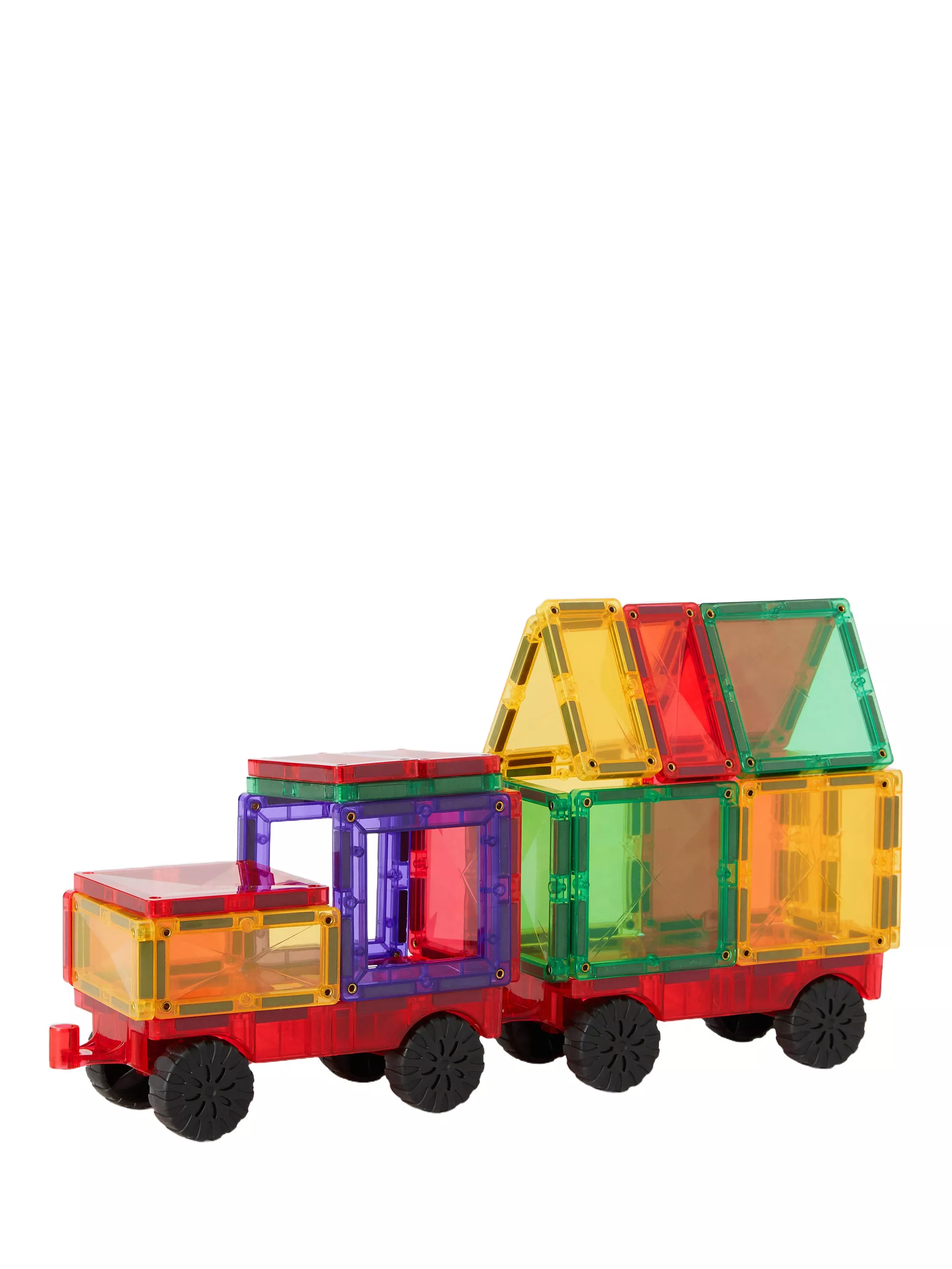 Colourful Connetix car with rubber wheels 