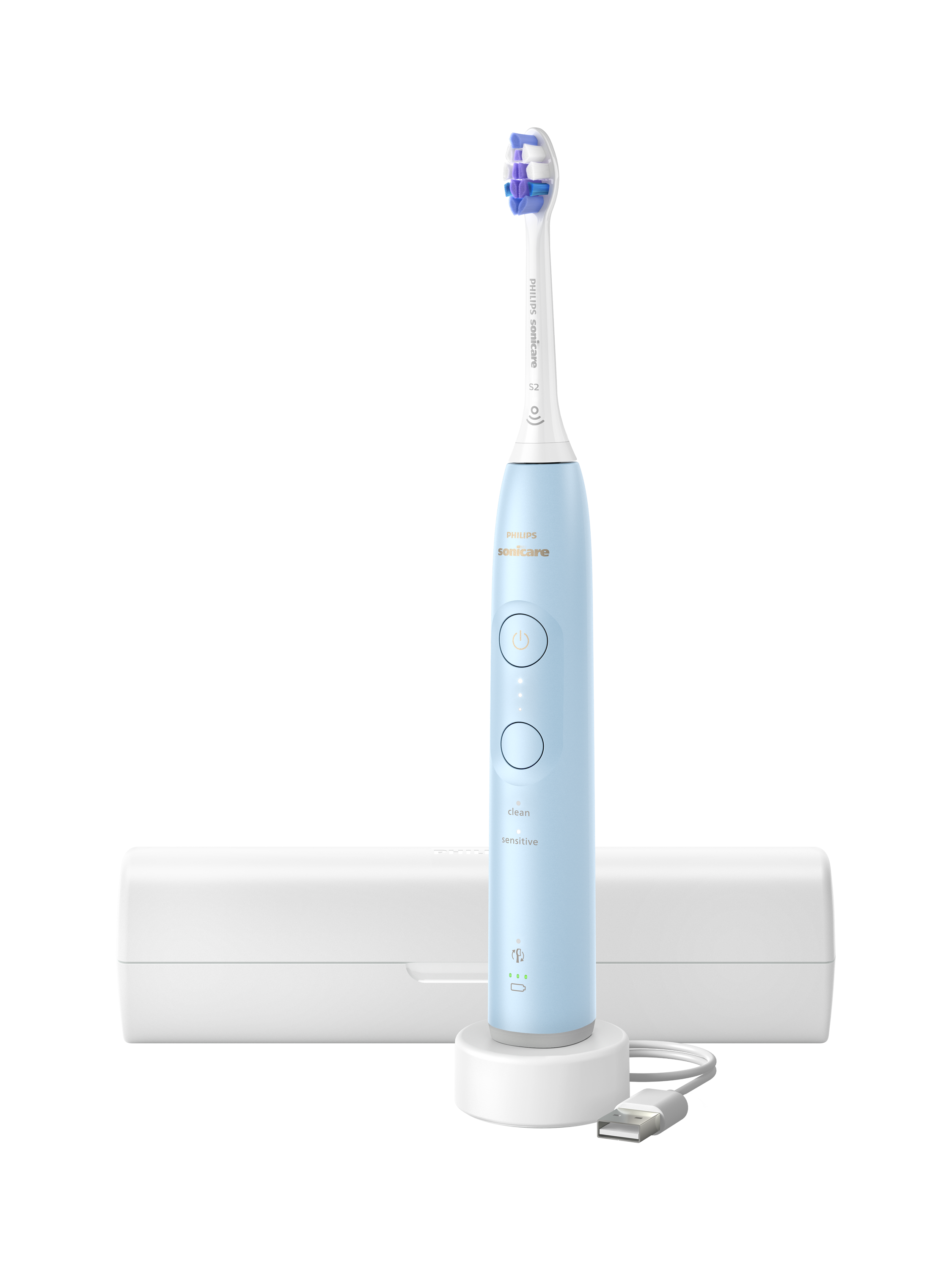Product image 2 of 8, which shows Philips Sonicare 6100 HX7406/02 Electric Toothbrush, Light Blue