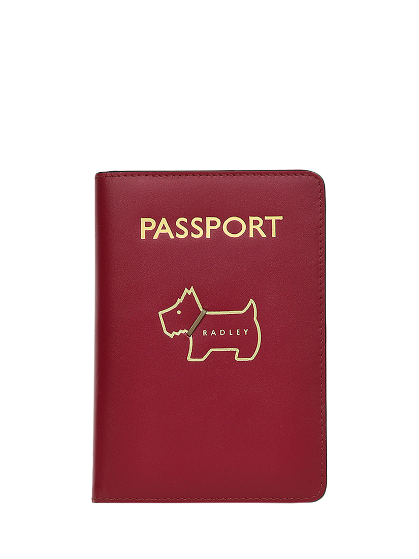 Radley Heritage Dog Outline Leather Passport Cover, Cranberry