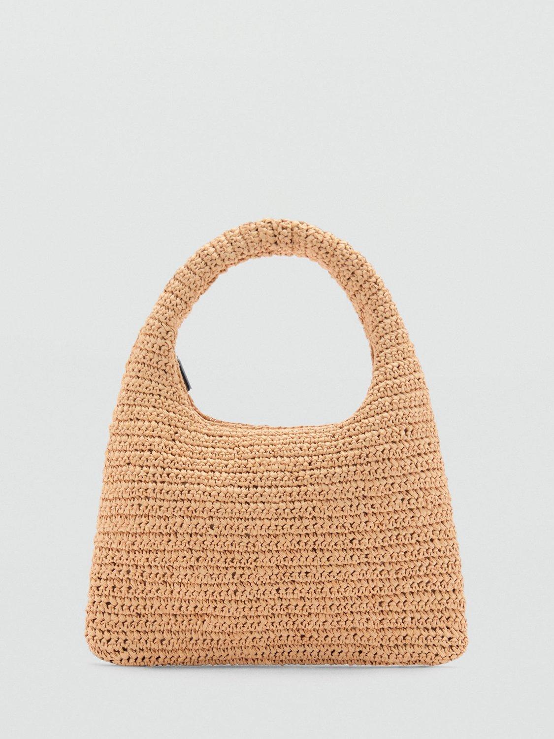 Mango Brek Natural Fibre Shoulder Bag, Light Beige