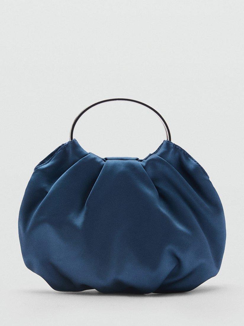 Mango Chloe Satin Clutch Bag, Dark Blue