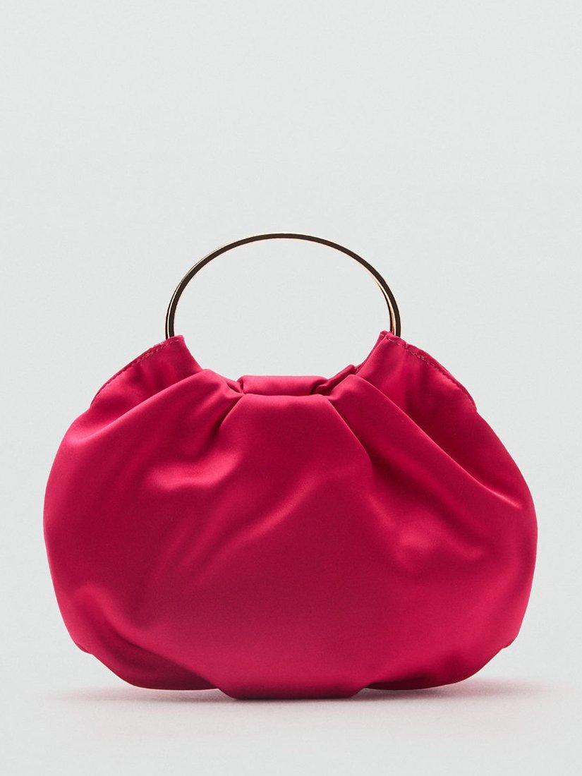 Product image 1 of 3, which shows Mango Chloe Satin Clutch Bag, Bright Pink