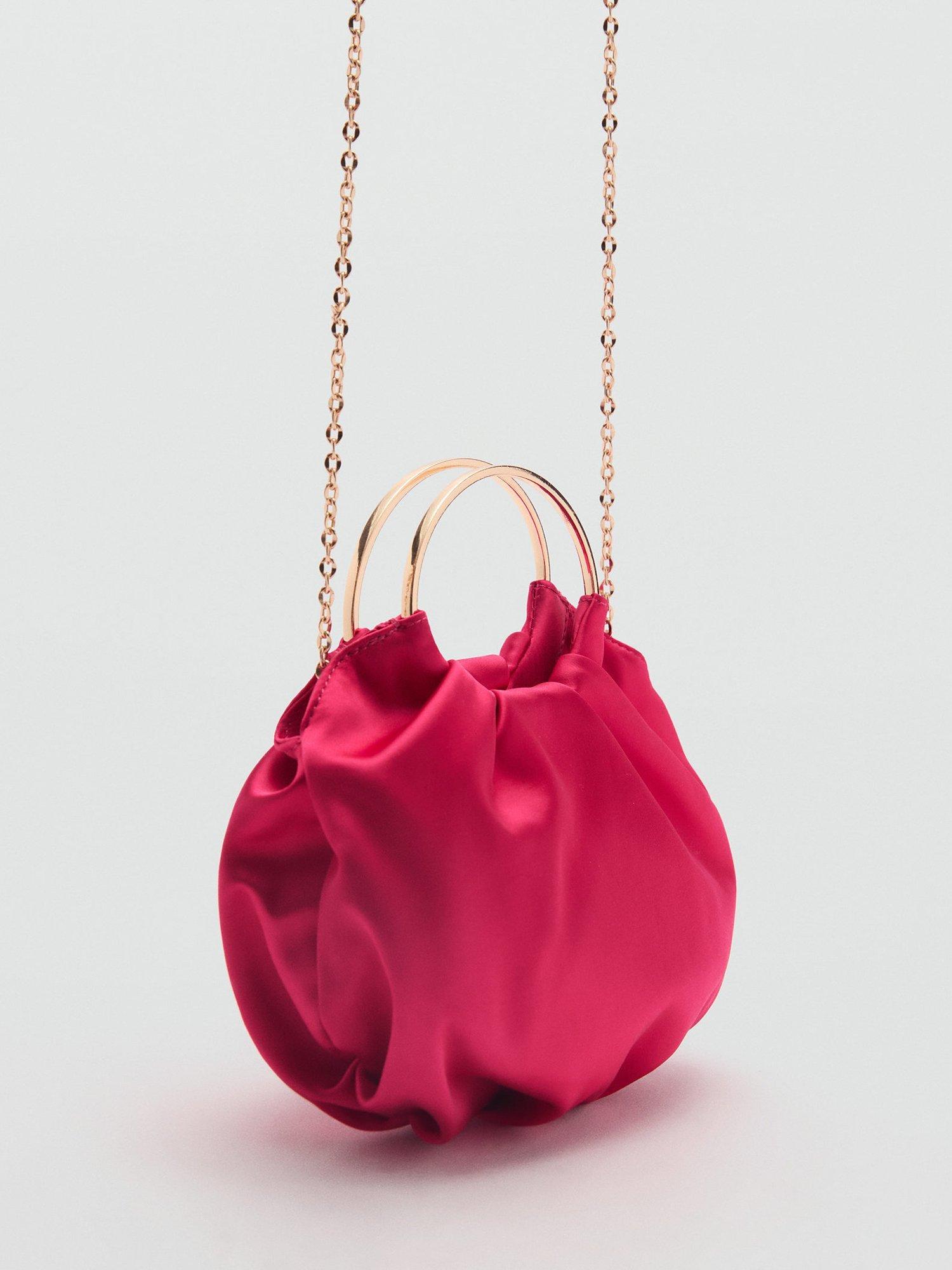 Product image 2 of 3, which shows Mango Chloe Satin Clutch Bag, Bright Pink
