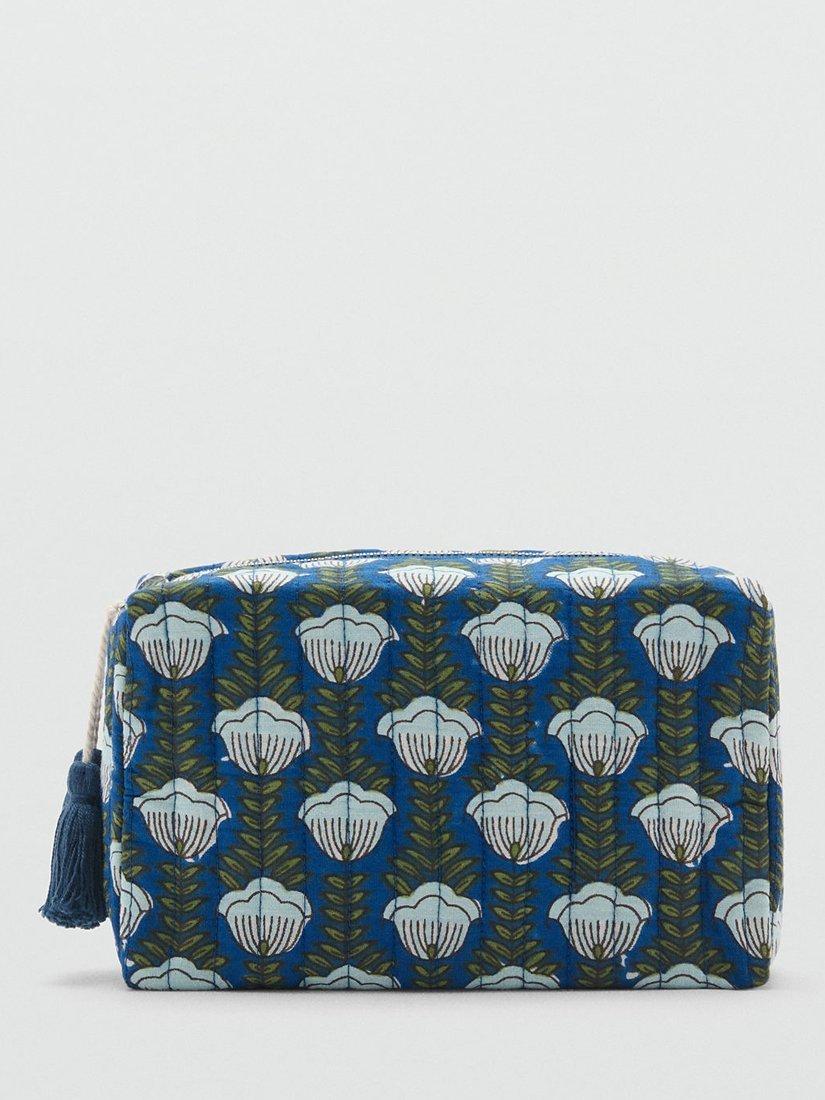 Product image 1 of 4, which shows Mango Indie Quilted Cosmetic Bag, Blue