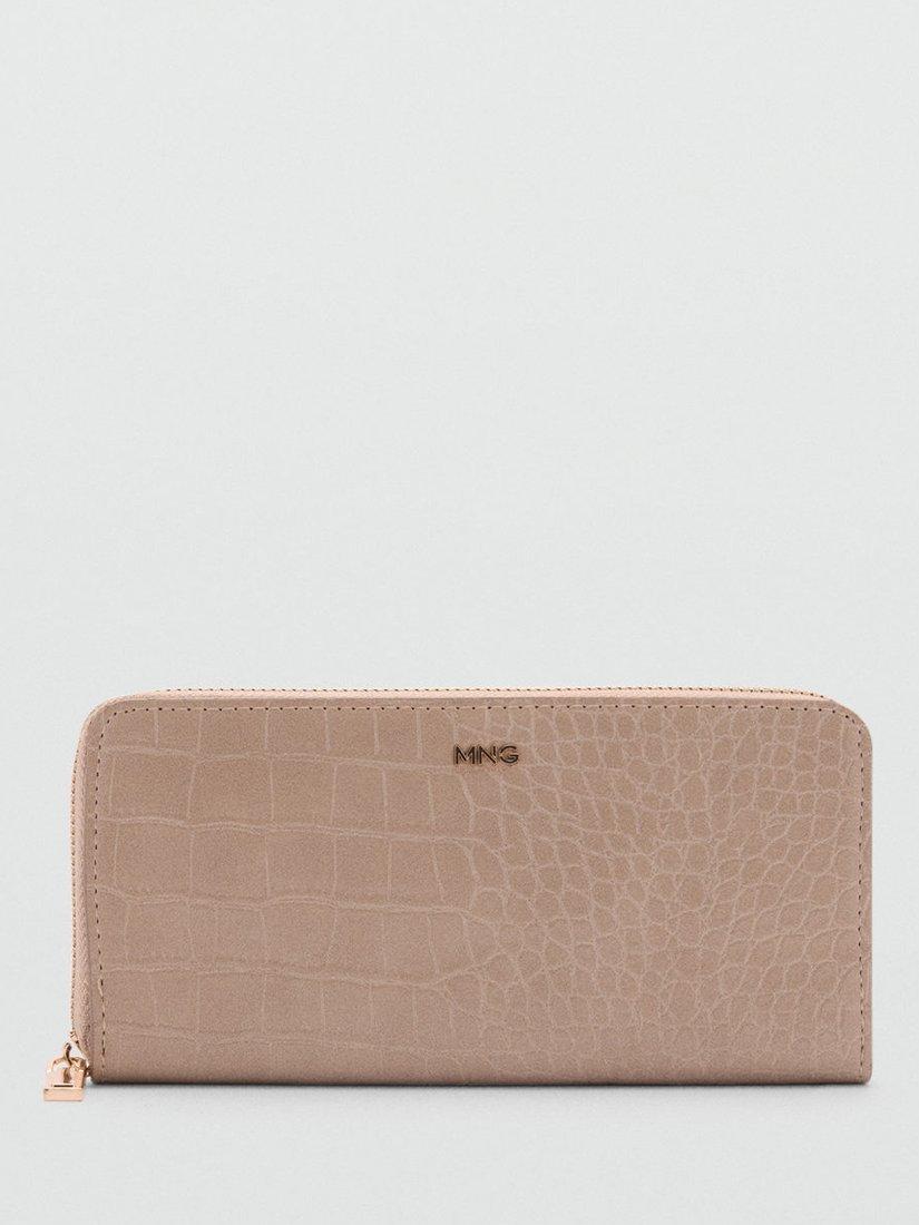 Mango Leonor Croc Effect Purse, Pastel Brown