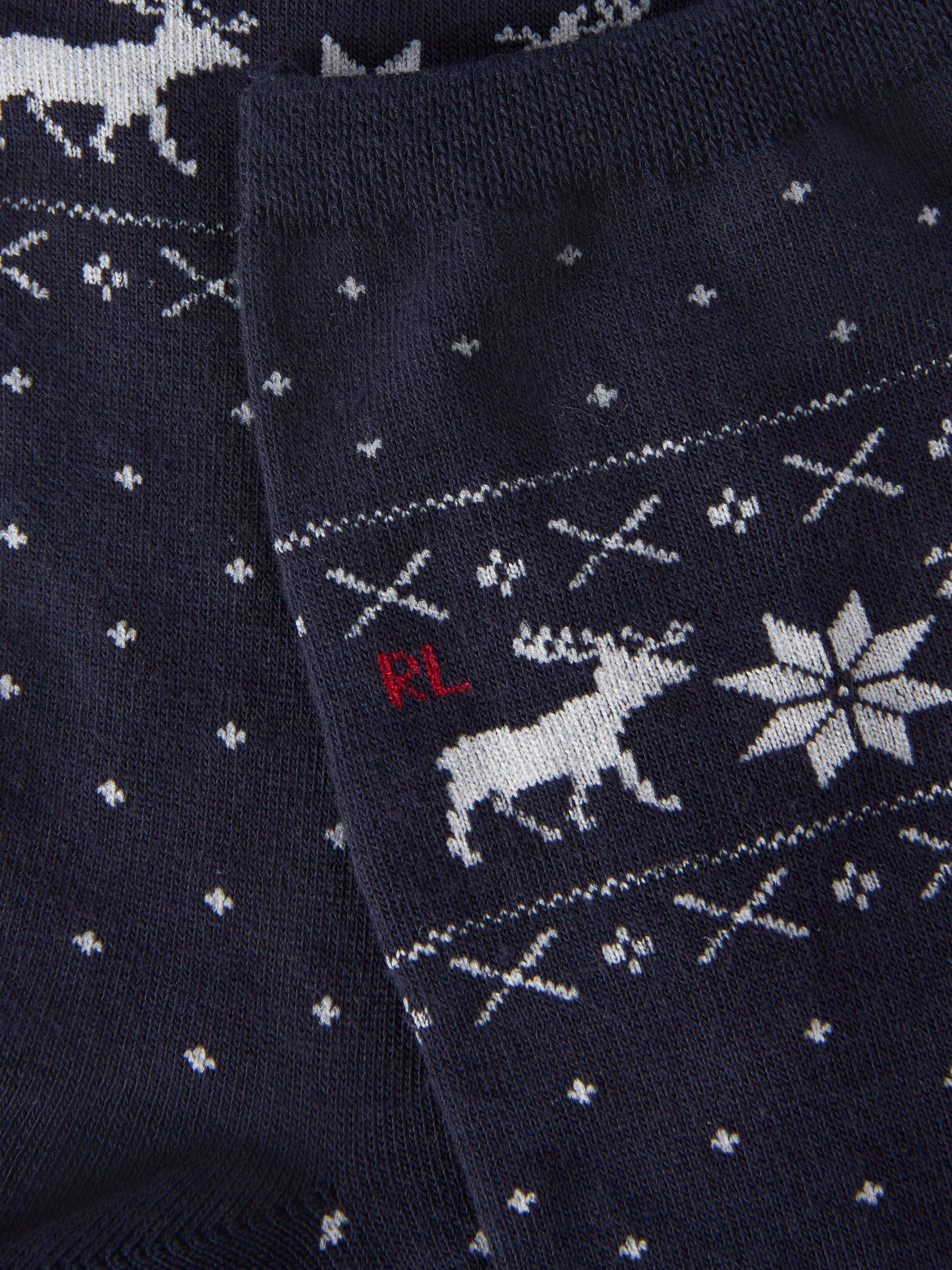 Product image 2 of 2, which shows Ralph Lauren Christmas Reindeer Trouser Socks, Navy