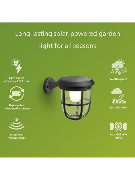 Philips Radii UltraEfficient Solar Powered Motion Sensor LED Outdoor Wall Light - view 2, Black