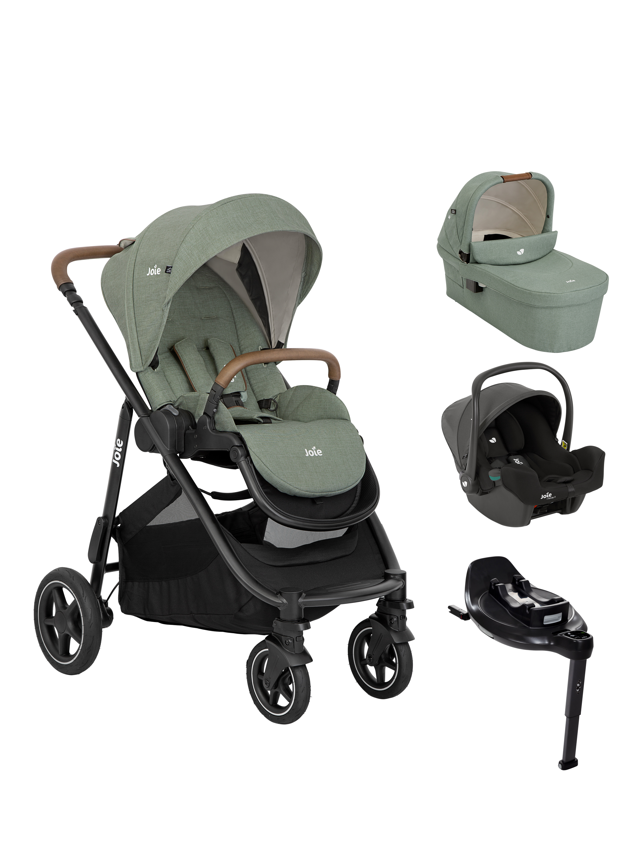 Joie Baby Versatrax Pushchair Ramble XL Carrycot i Snug Car Seat and i Base On the Go Encore Bundle Laurel