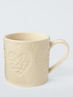 John Lewis Embossed Heart Stoneware Mug, 320ml, Off White