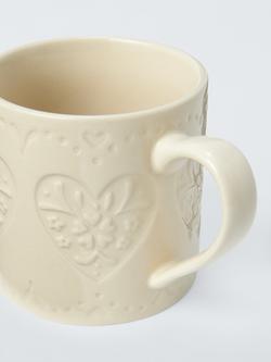 John Lewis Embossed Heart Stoneware Mug, 320ml - view 2, Off White