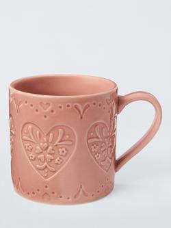 John Lewis Embossed Heart Stoneware Mug, 320ml, Mid Pink