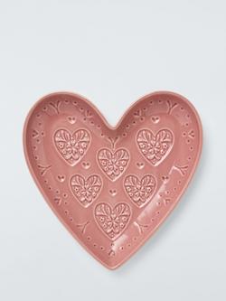 John Lewis Embossed Heart Stoneware Side Plate, 20cm, Mid Pink