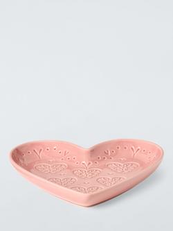 John Lewis Embossed Heart Stoneware Side Plate, 20cm - view 2, Mid Pink