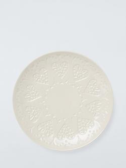 John Lewis Embossed Heart Stoneware Side Plate, 20.5cm, Off White