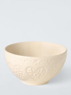 John Lewis Embossed Heart Stoneware Cereal Bowl, 12.8cm, Off White