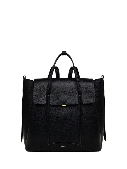 Radley The Chancery Leather Medium Flapover Backpack, Black, Black