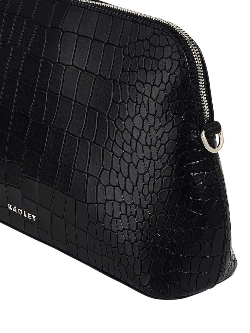 Product image 4 of 5, which shows Radley Liverpool Street Icon Leather Croc Effect Medium Zip Top Crossbody Bag, Black