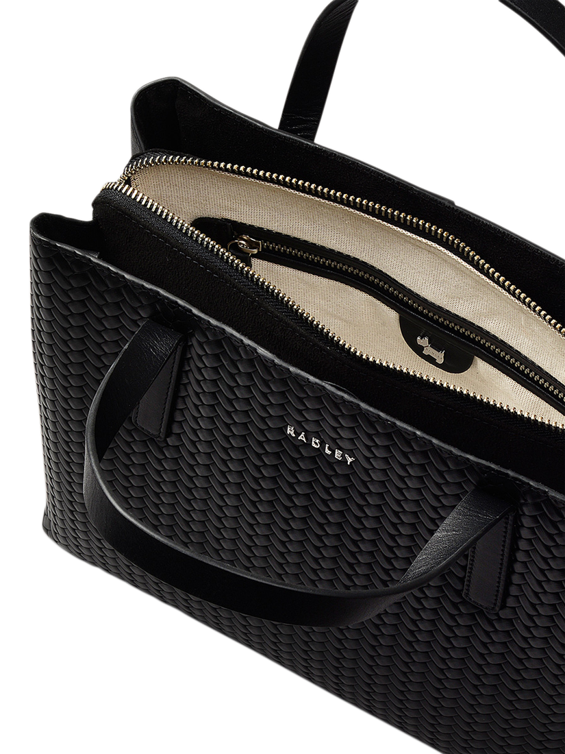 Product image 3 of 6, which shows Dukes Place Leather Weave Medium Zip Top Grab Bag, Black