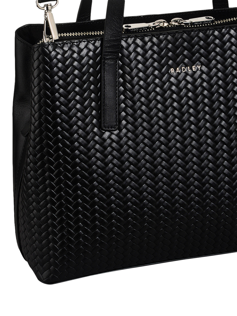 Product image 4 of 6, which shows Dukes Place Leather Weave Medium Zip Top Grab Bag, Black