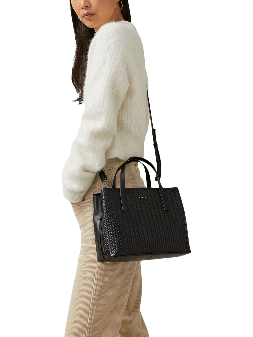 Product image 5 of 6, which shows Dukes Place Leather Weave Medium Zip Top Grab Bag, Black